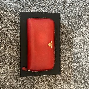 Prada Saffiano Zip Wallet - Red